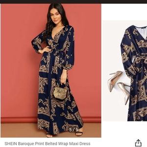 Brand newLong sleeve black dress with gold design